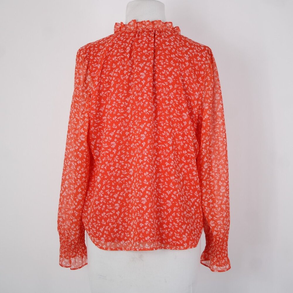 Loft Petites Sz SP Orange White Collared Lined 100% Polyester Top - Picture 8 of 14